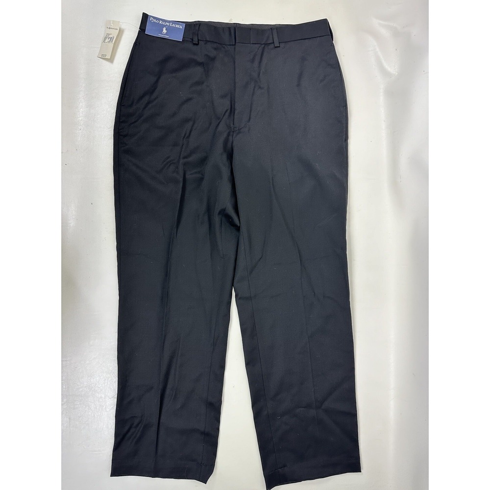 Polo Ralph Lauren Men's Wool Dress Pants Size 36x32 Black Flat Front